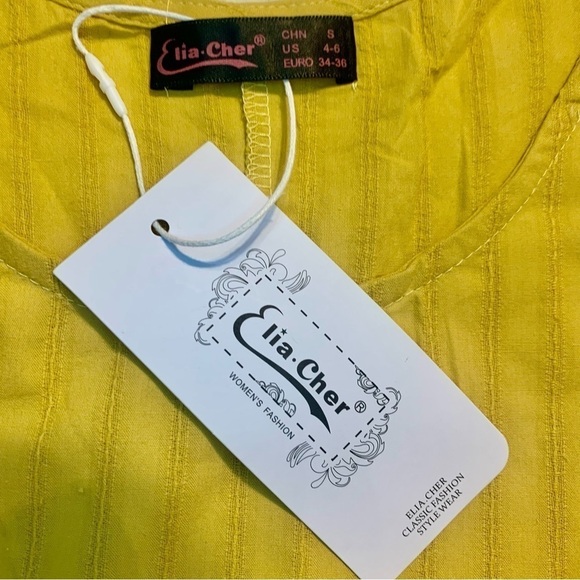 NWT Elia-Cher Dress Small Gold Yellow Sleeveless Mini Pleated Skirt Crochet New - Picture 10 of 14